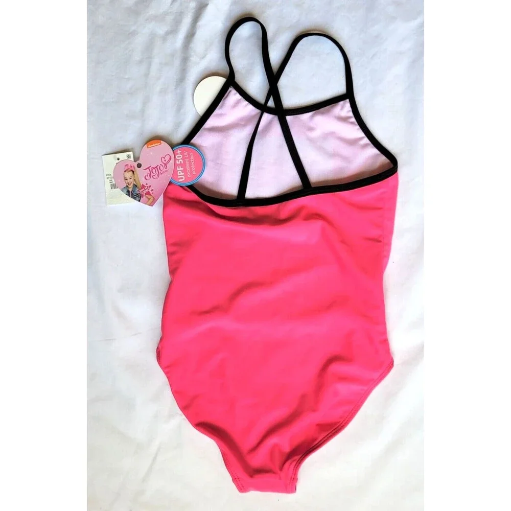 NWT Jojo Siwa S One Piece Flip Sequins Bathing Swim Suit Pink UPF 50+ Crisscross